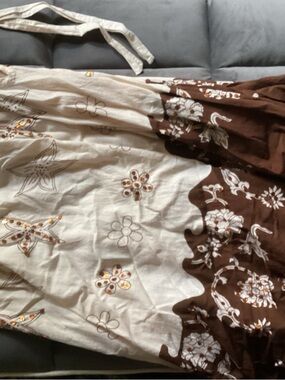 Floral Two-Tone A-Line Skirt in Brown and Cream